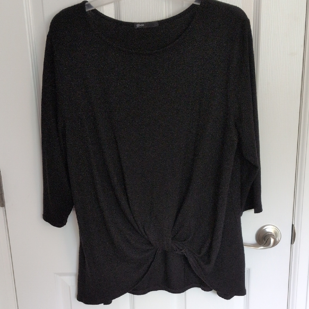 Gibson Black Front Knot 3/4 Sleeve Lightweight Sweater - XXL